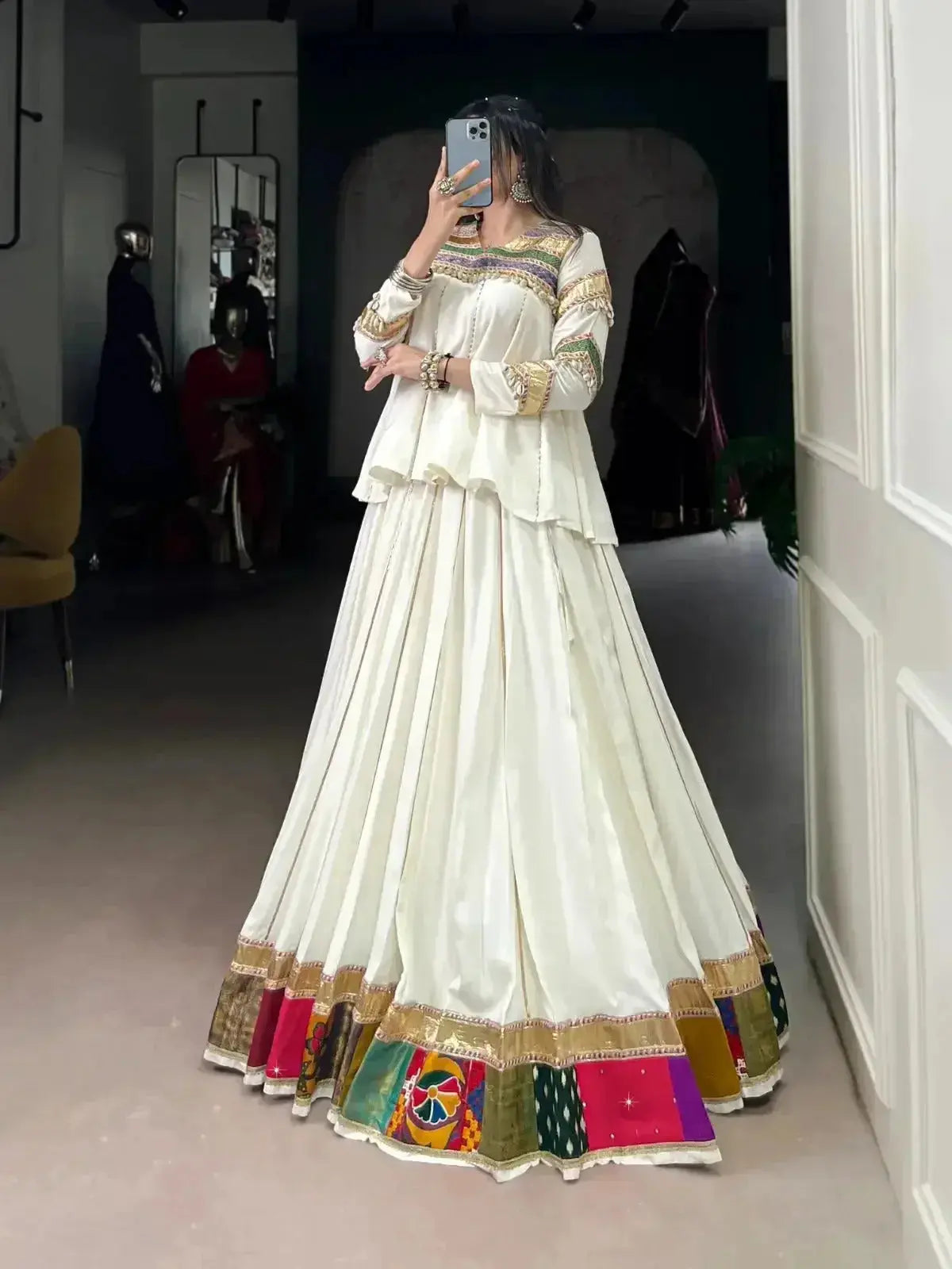 white ethnic wear lehenga choli for navratri festive look - rpd fashion