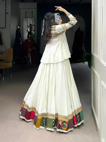 WHITE ETHNIC WEAR LEHENGA CHOLI FOR NAVRATRI FESTIVE LOOK - RPD Fashion