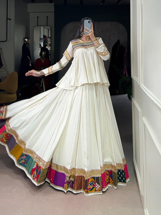WHITE ETHNIC WEAR LEHENGA CHOLI FOR NAVRATRI FESTIVE LOOK Rpd Fashion