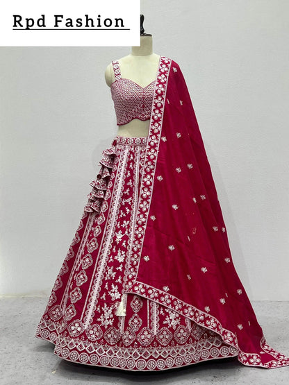 Wedding Lehenga Choli in Pink Indian Bridal Lehenga With Sequin Embroidery Designer Lehenga for Women - RPD Fashion