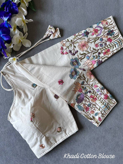 Beautiful Khadi Cotton With Chain Stitch Embroidered Blouse Rpd Fashion