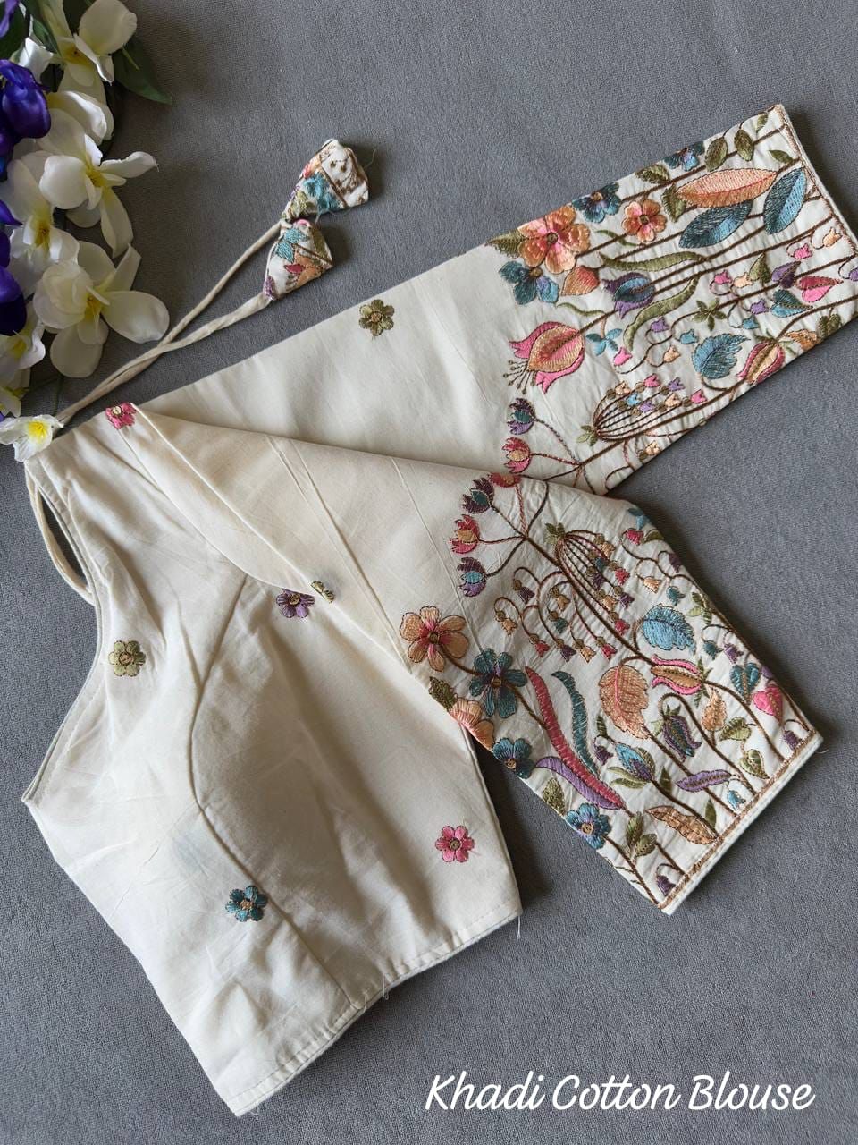 beautiful khadi cotton with chain stitch embroidered blouse rpd fashion