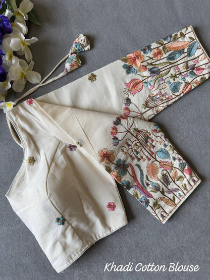 Beautiful Khadi Cotton With Chain Stitch Embroidered Blouse Rpd Fashion