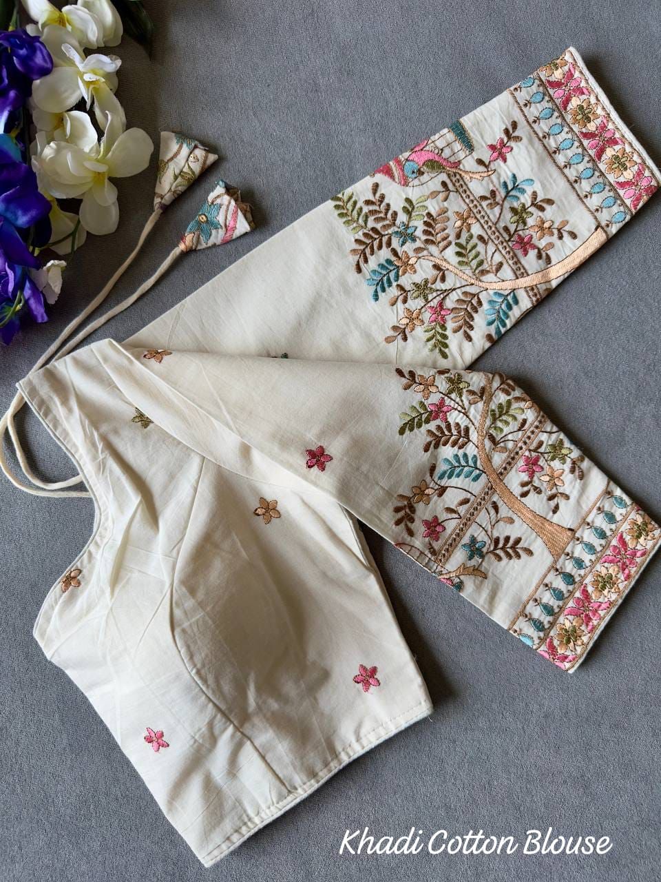 beautiful khadi cotton with chain stitch embroidered blouse rpd fashion