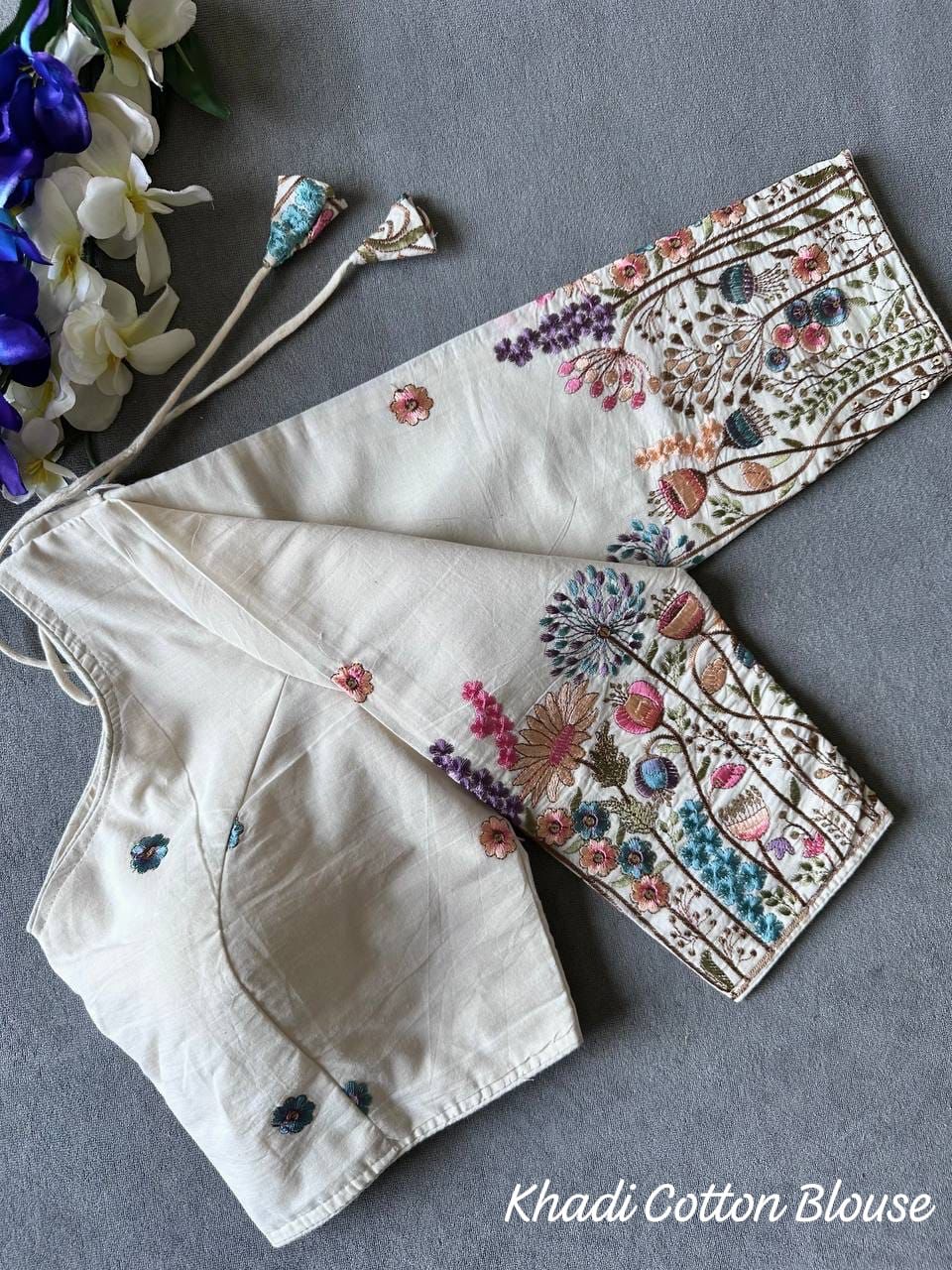 beautiful khadi cotton with chain stitch embroidered blouse rpd fashion
