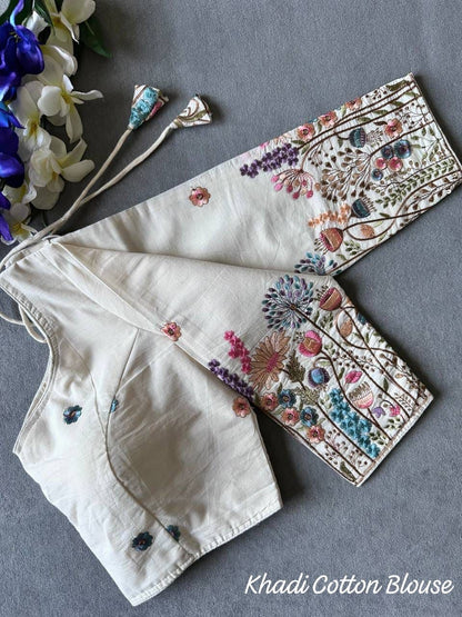 Beautiful Khadi Cotton With Chain Stitch Embroidered Blouse Rpd Fashion