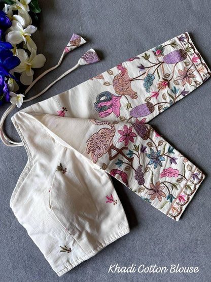 Beautiful Khadi Cotton With Chain Stitch Embroidered Blouse Rpd Fashion