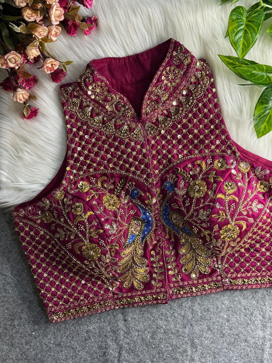 Wedding hand work halter collar neck blouse