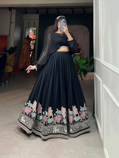 Designer Georgette Stitched Lehenga Set with Sequin Embroidery and Stylish Top – Ideal for Party, Festive, and Wedding Wear