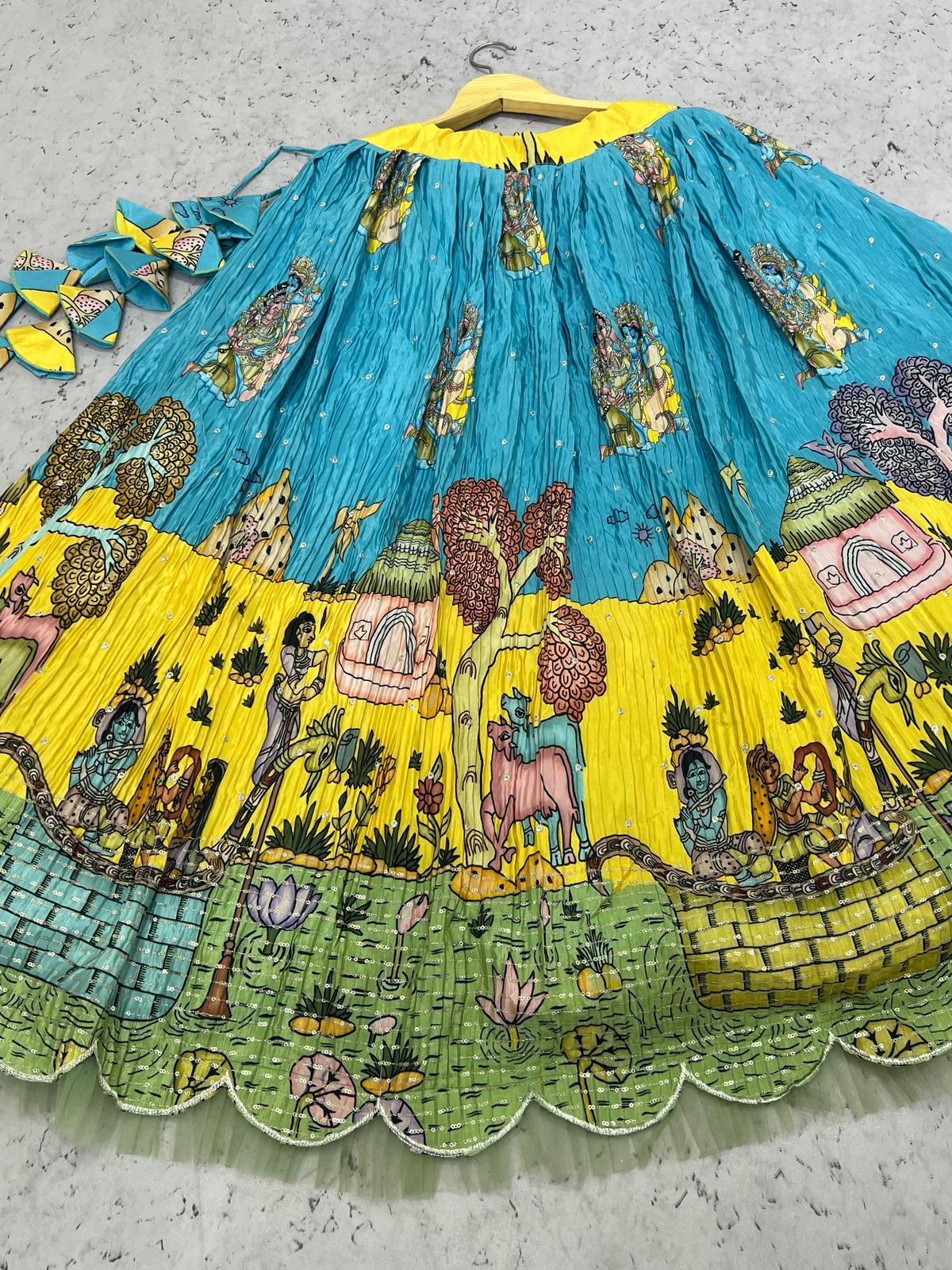 yellow and blue kalamkari lehenga rpd fashion