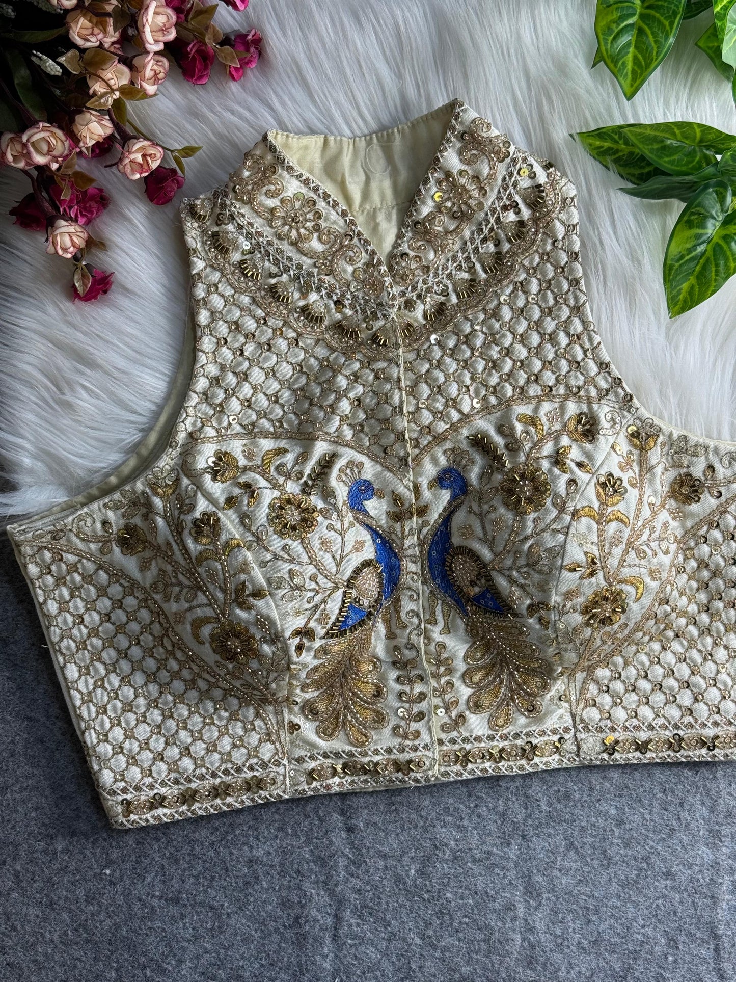 wedding hand work halter collar neck blouse