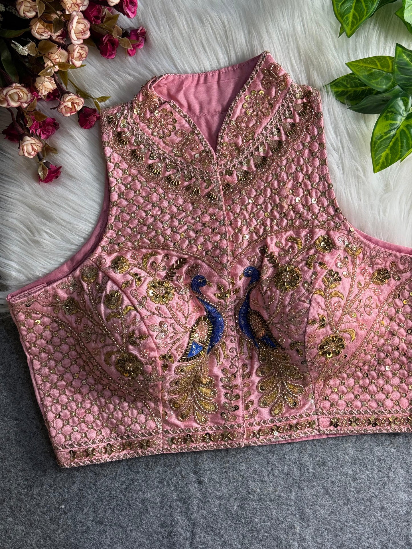 wedding hand work halter collar neck blouse