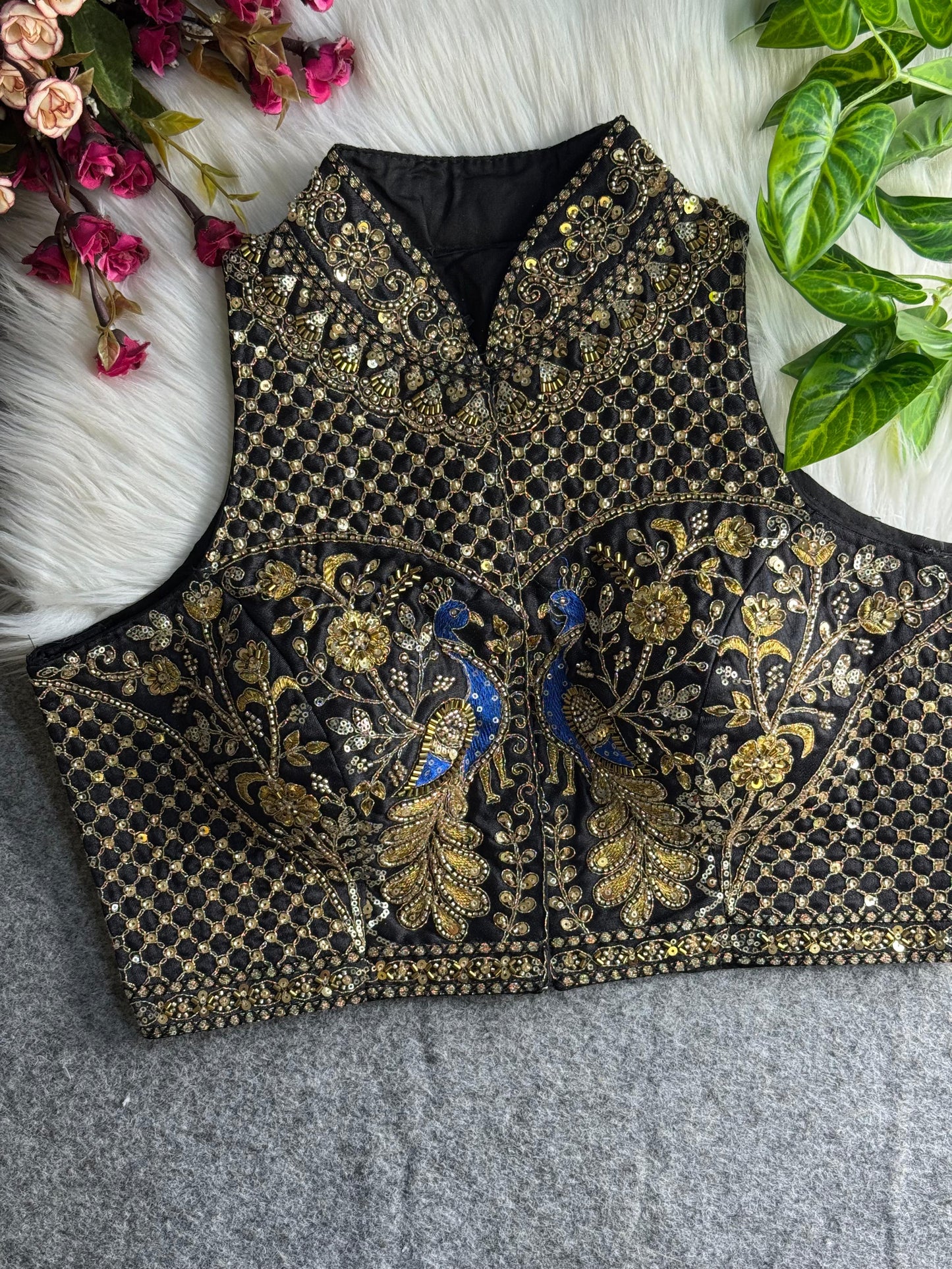 wedding hand work halter collar neck blouse