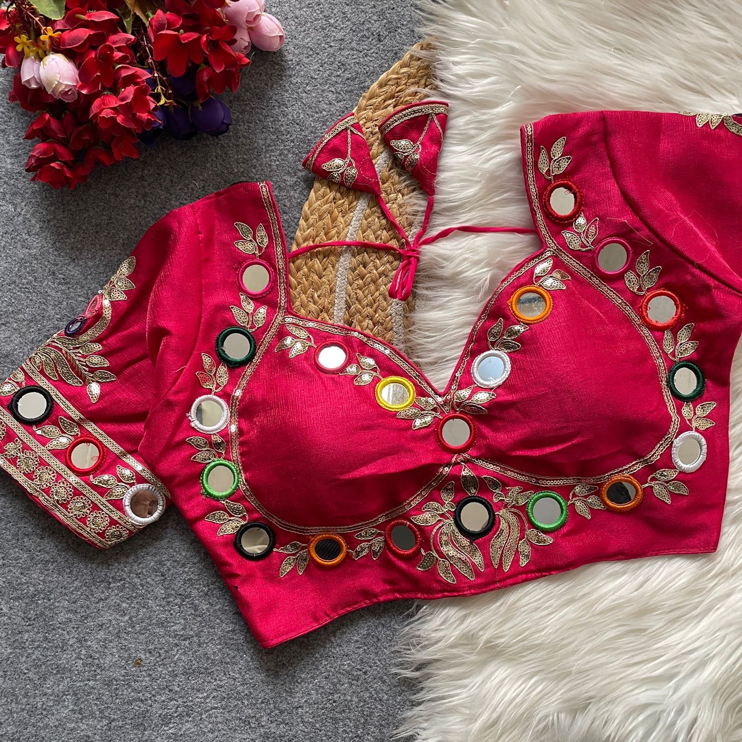 navratri  real multi mirror work mumtaz cut stylish blouse rpd fashion