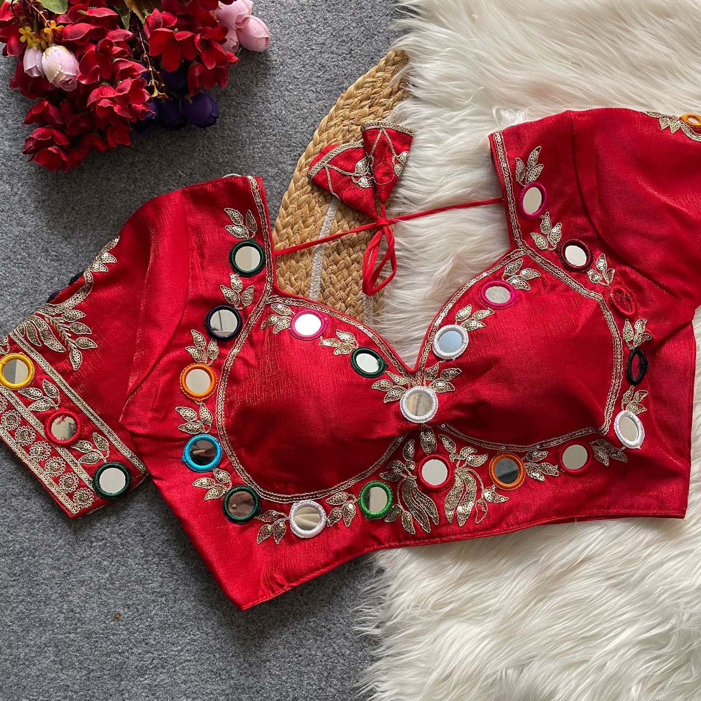 navratri  real multi mirror work mumtaz cut stylish blouse rpd fashion