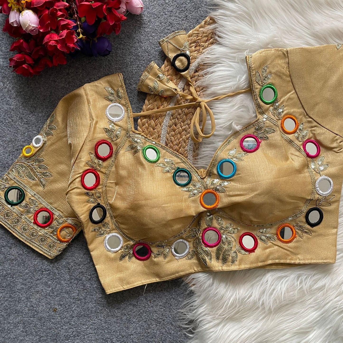 navratri  real multi mirror work mumtaz cut stylish blouse rpd fashion