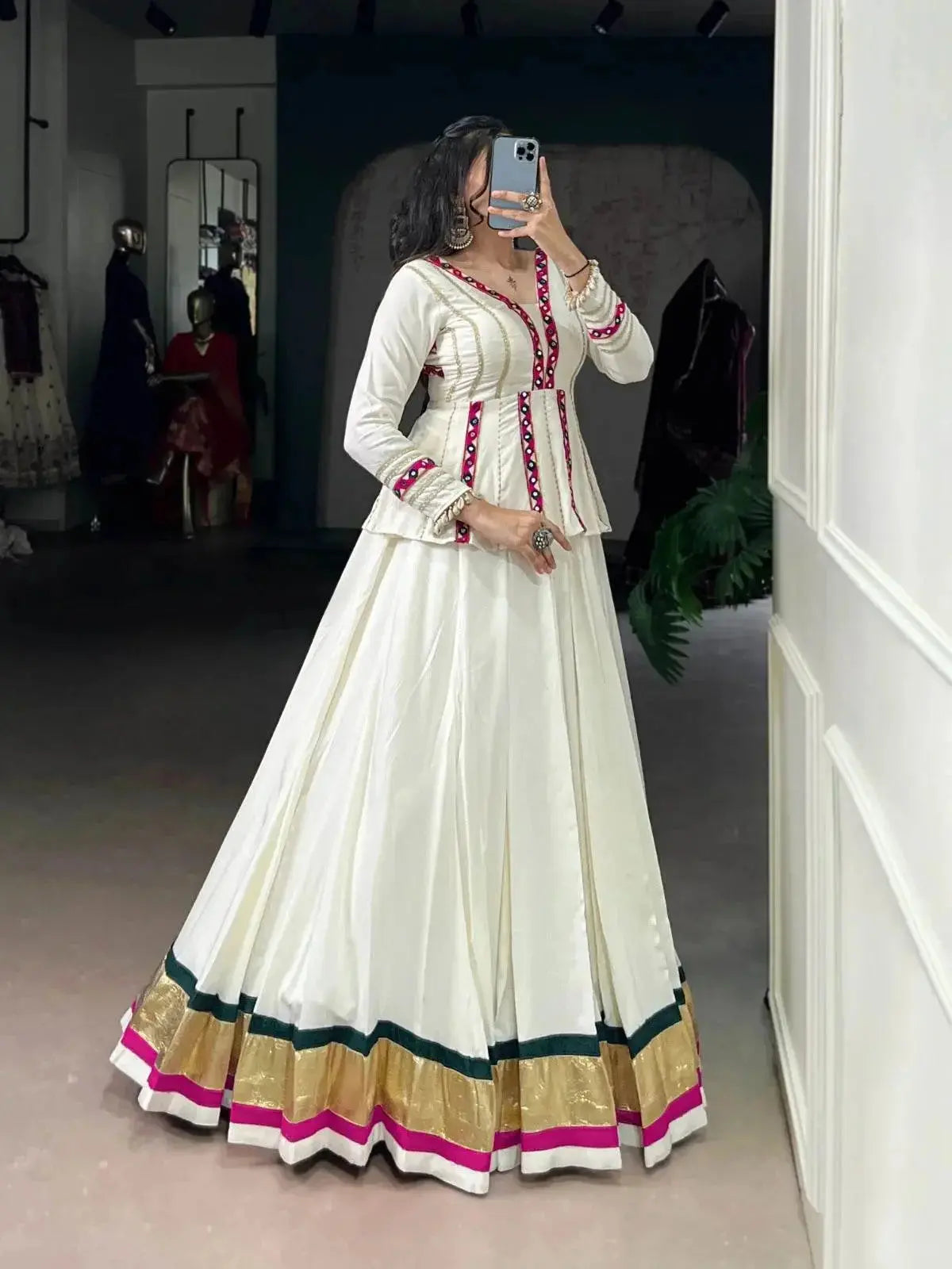 white color pure rayon embossed navratri lehenga choli - rpd fashion