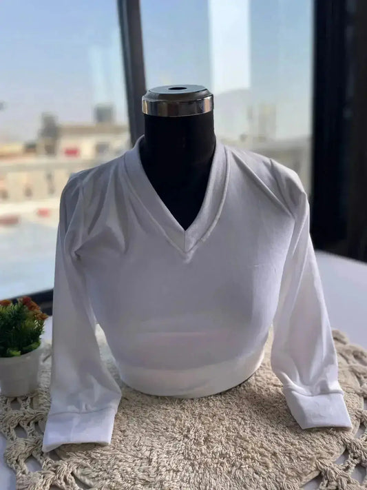 White Woolen Blouse for Women for Saree – Winter Wear Full Sleeves - RPD Fashion