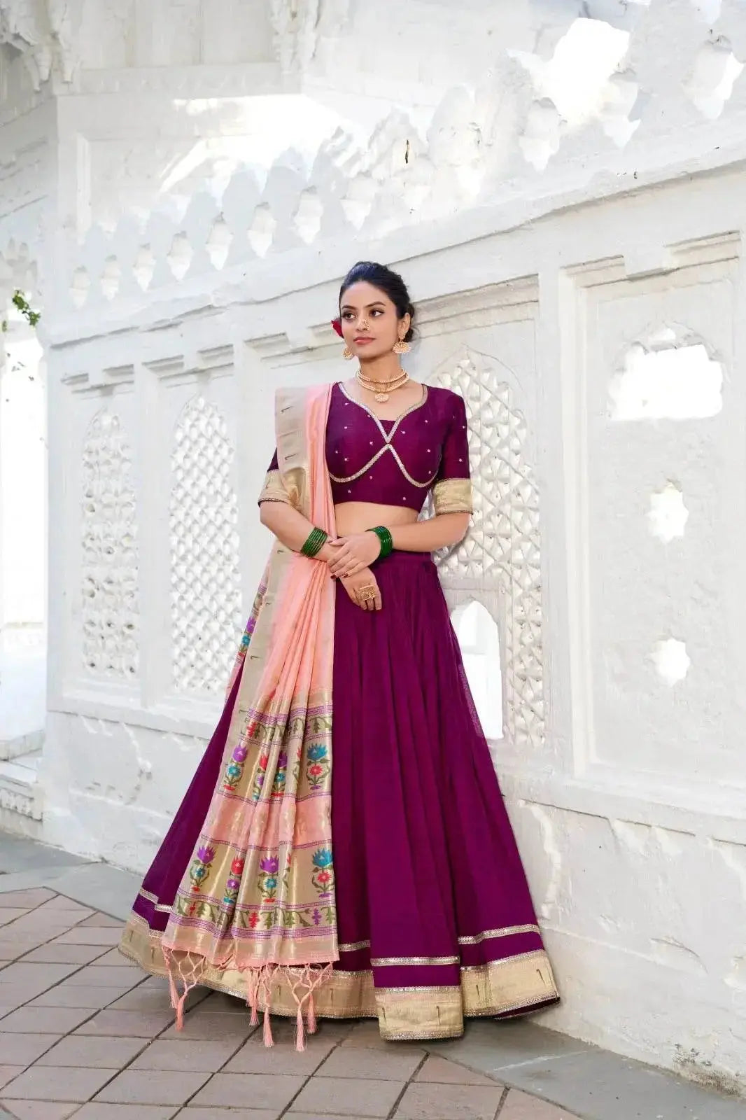 wine pure vichitra silk with weaving zari work lehenga choli - rpd fashion