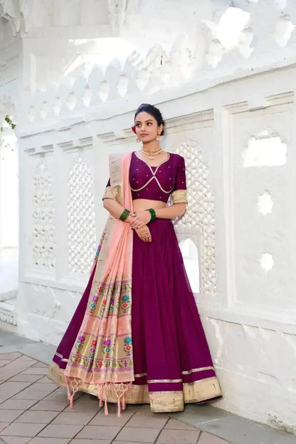Wine Pure Vichitra Silk with Weaving Zari Work Lehenga Choli - RPD Fashion
