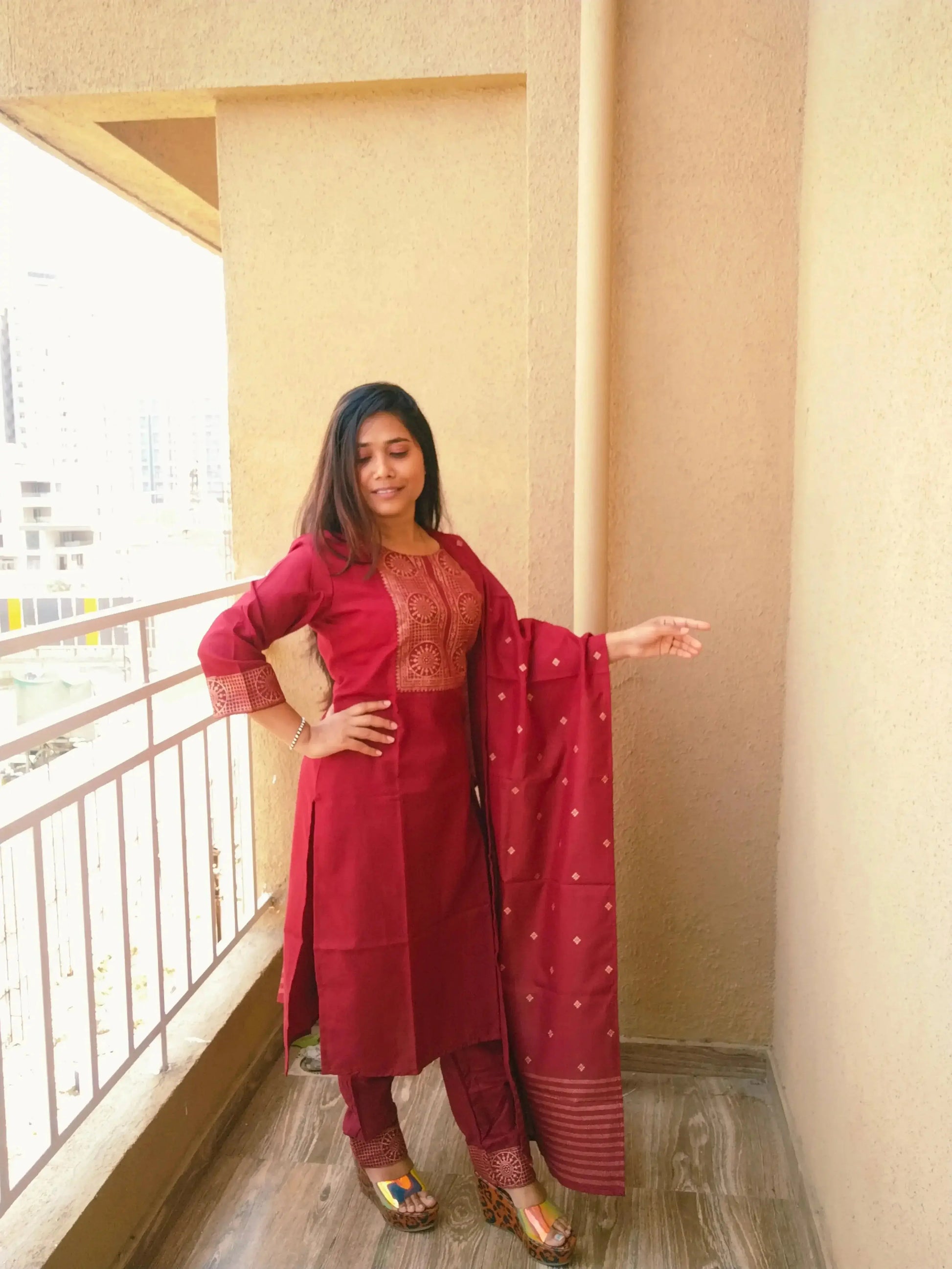 Women Kurta Set with Dupatta | Maroon Ethnic Kurti Pant Set for Festive Wear - RPD Fashion