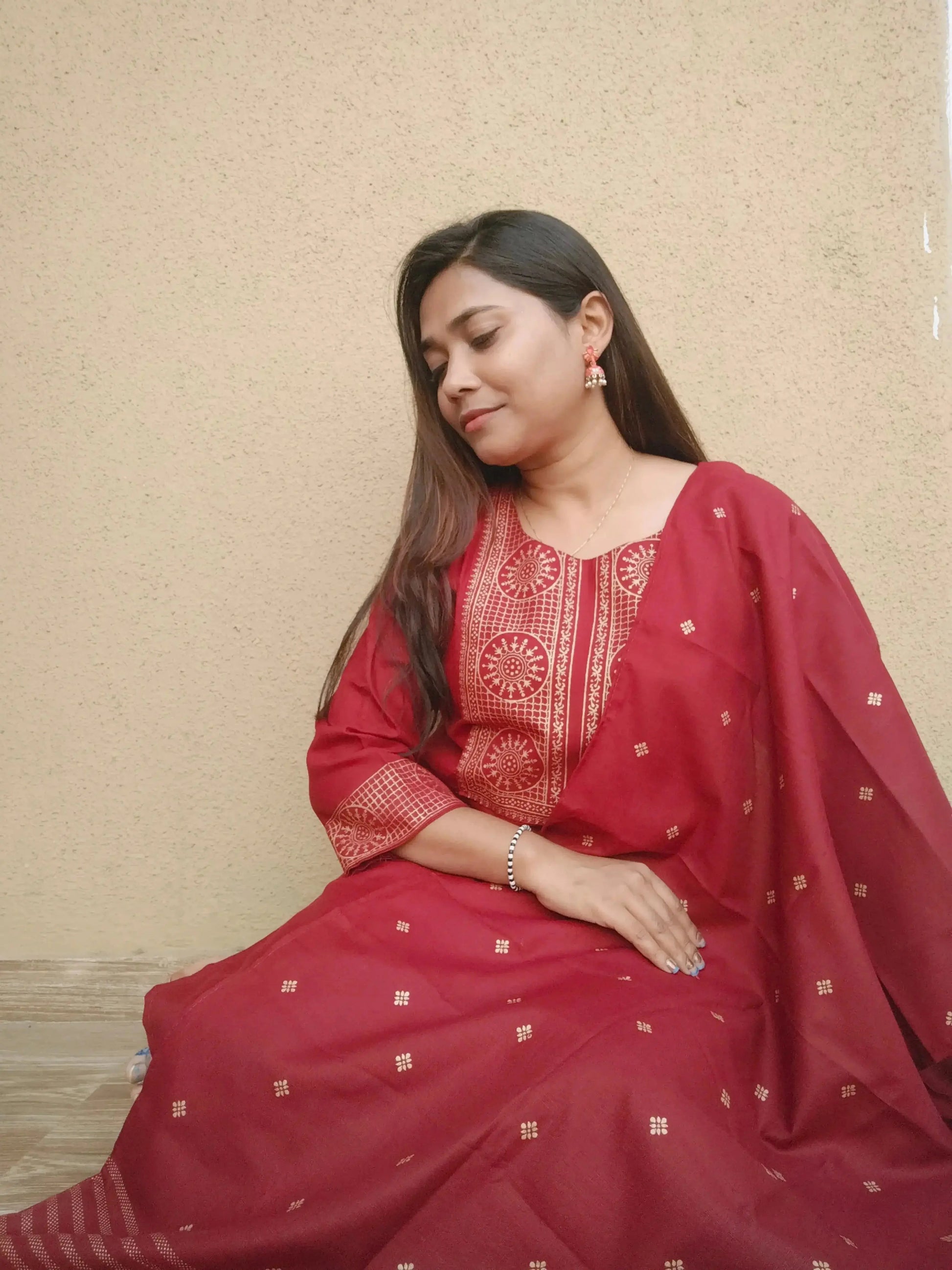 Women Kurta Set with Dupatta | Maroon Ethnic Kurti Pant Set for Festive Wear - RPD Fashion