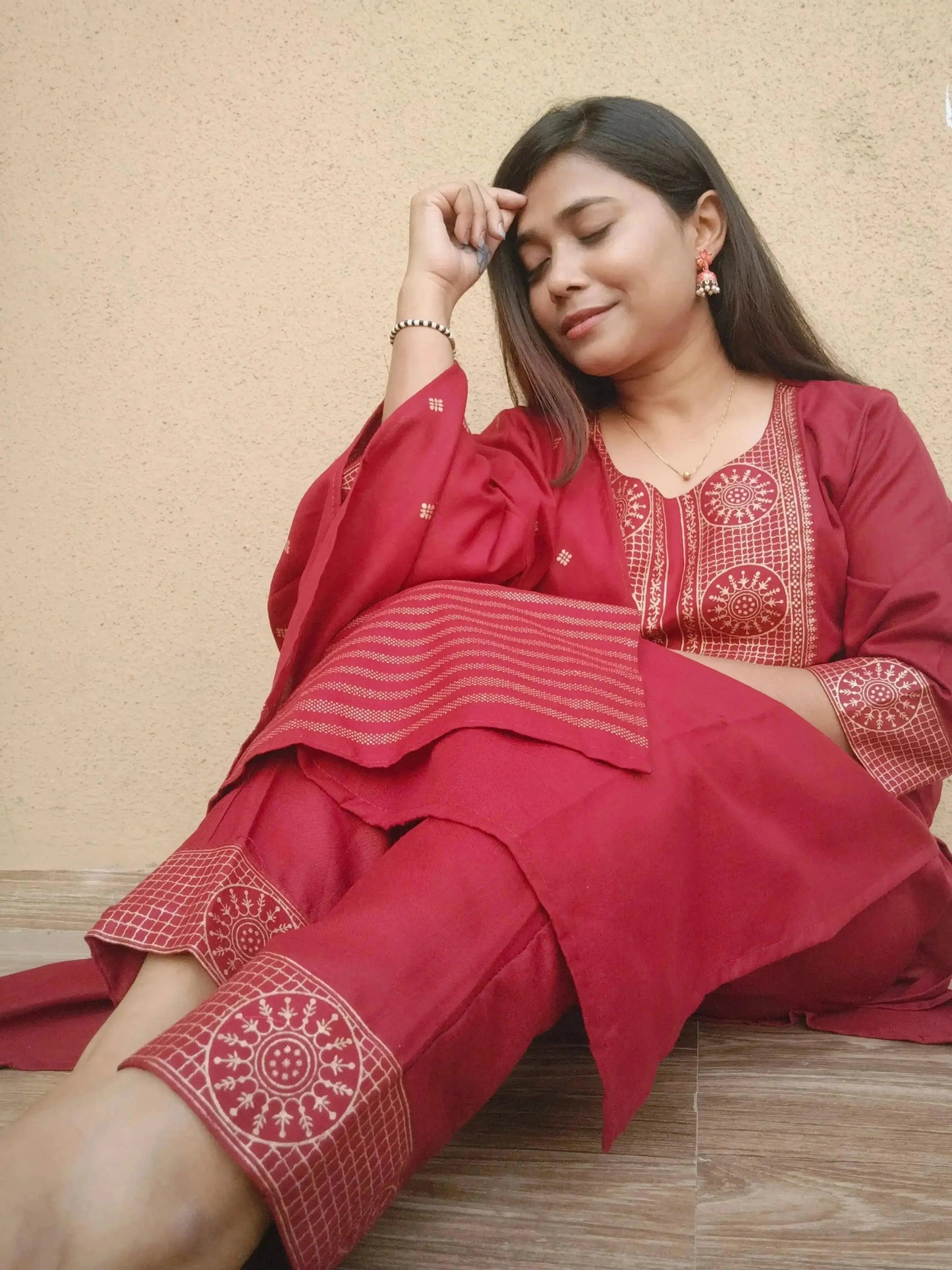 women kurta set with dupatta | maroon ethnic kurti pant set for festive wear - rpd fashion