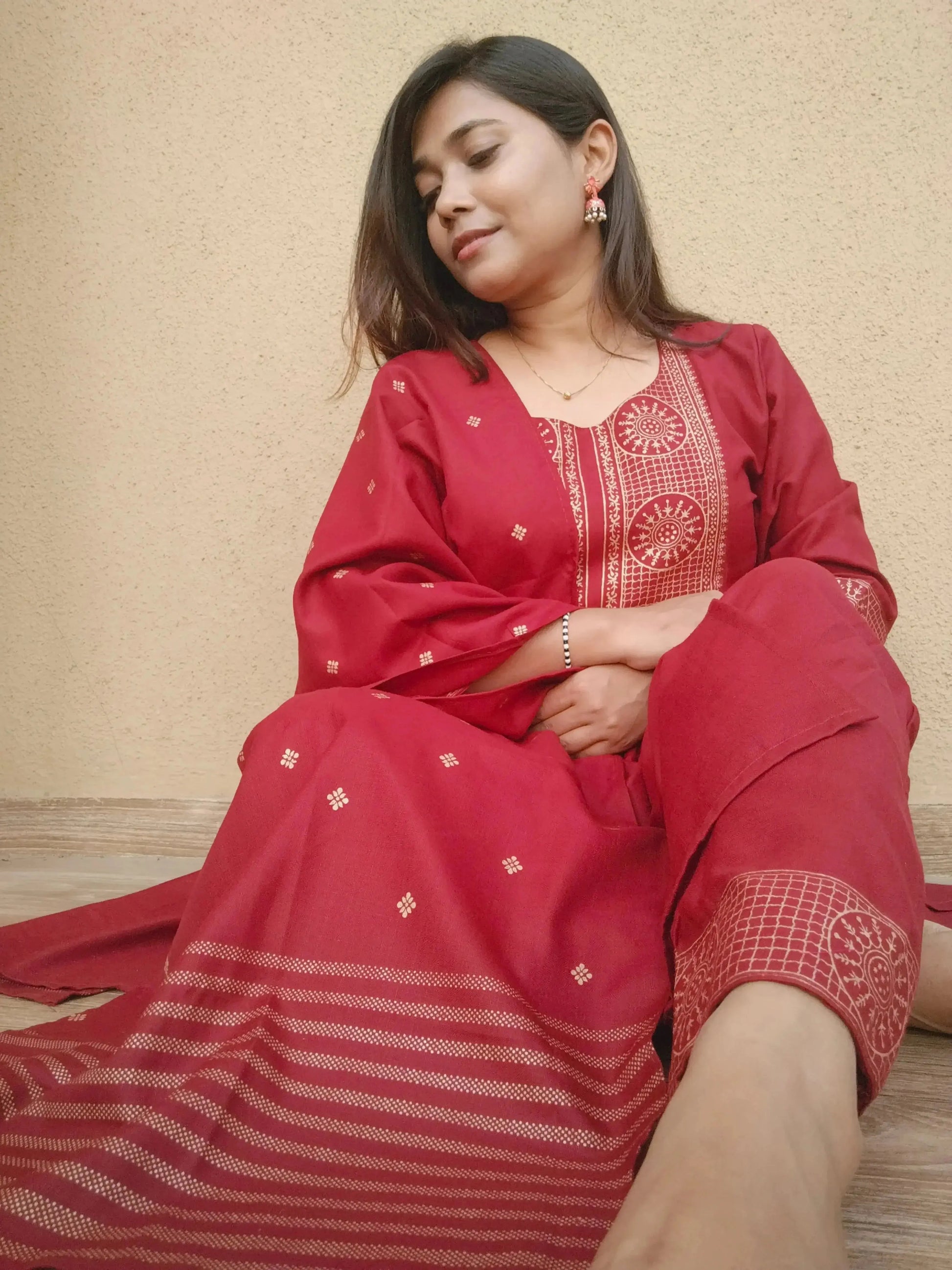 Women Kurta Set with Dupatta | Maroon Ethnic Kurti Pant Set for Festive Wear - RPD Fashion