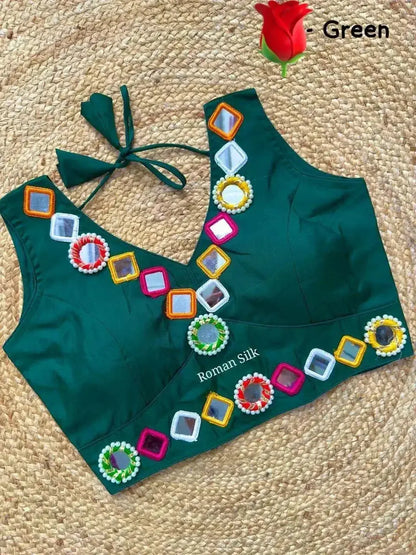 Women's Designer Navratri Traditional Real Mirror Work Sleeveless Blouse - RPD Fashion