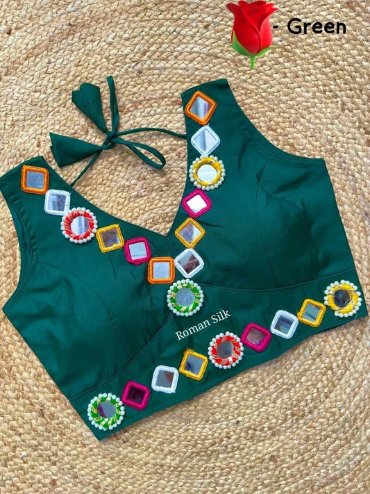 Women's Designer Navratri Traditional Real Mirror Work Sleeveless Blouse - RPD Fashion