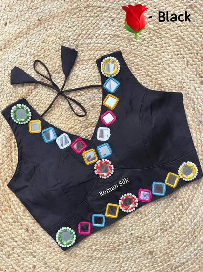 Women's Designer Navratri Traditional Real Mirror Work Sleeveless Blouse - RPD Fashion