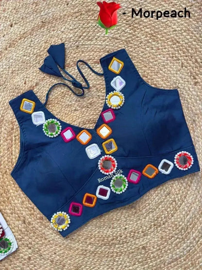 Women's Designer Navratri Traditional Real Mirror Work Sleeveless Blouse - RPD Fashion