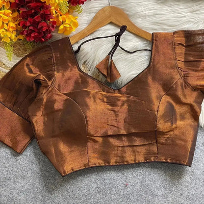 Women’s Ready-Made Plain Cotton Silk Blouse – Elegant Brown Party Wear - RPD Fashion