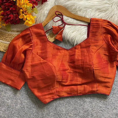 Women’s Ready-Made Plain Cotton Silk Blouse – Elegant Brown Party Wear - RPD Fashion