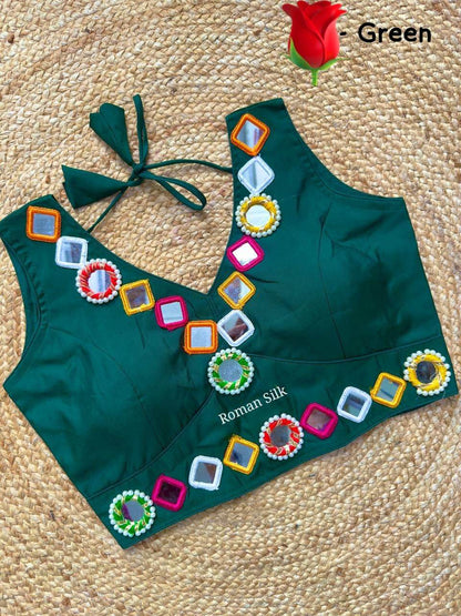 Women's Designer Navratri Traditional Real Mirror Work Sleeveless Blouse - Rpd Fashion