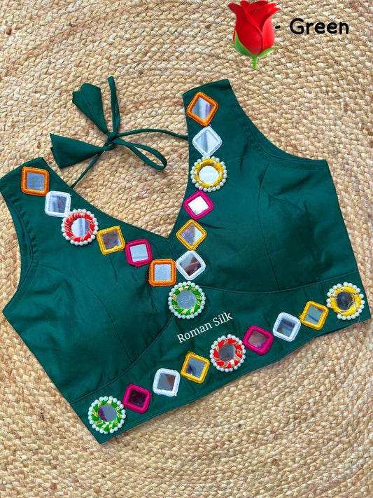 Women's Designer Navratri Traditional Real Mirror Work Sleeveless Blouse - Rpd Fashion