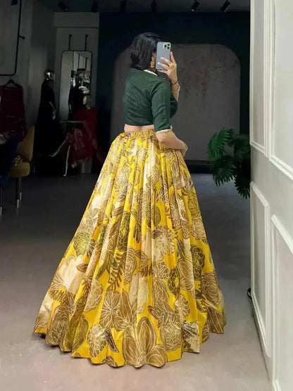 Yellow Color Floral Print Organza Co-ord Set Lehenga Choli - RPD Fashion