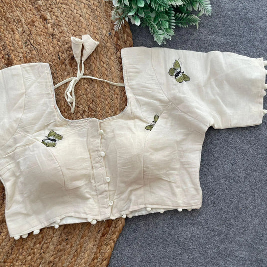 Elegant Khadi Cotton Blouse with Butterfly Embroidery - RPD Fashion