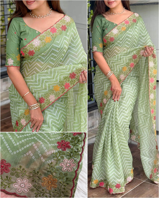 Embroidered Work Saree with Zari Border - Elegance Redefined - RPD Fashion