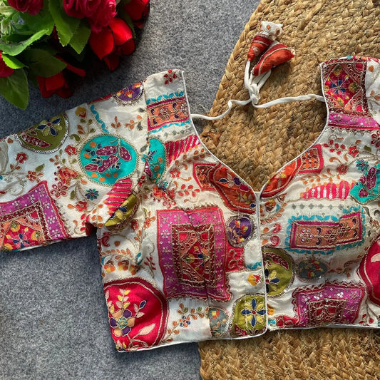 Festive Bridal Wear Wedding Blouse Design with Rich Patch Embroidery