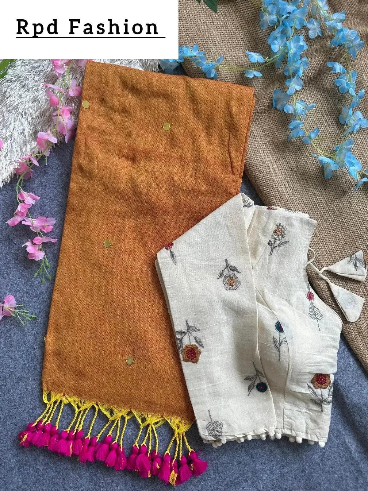 khadi cotton saree with hand stich gini beautiful havy khadi cotton blouse - RPD Fashion
