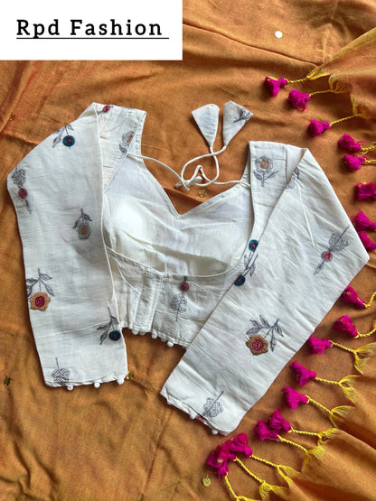 khadi cotton saree with hand stich gini beautiful havy khadi cotton blouse - RPD Fashion