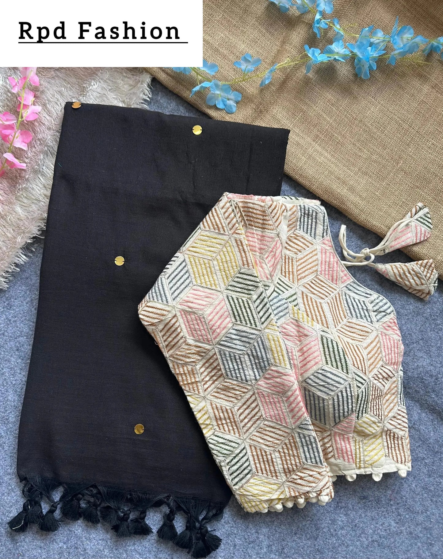 khadi cotton saree with hand stich gini beautiful havy khadi cotton blouse - rpd fashion
