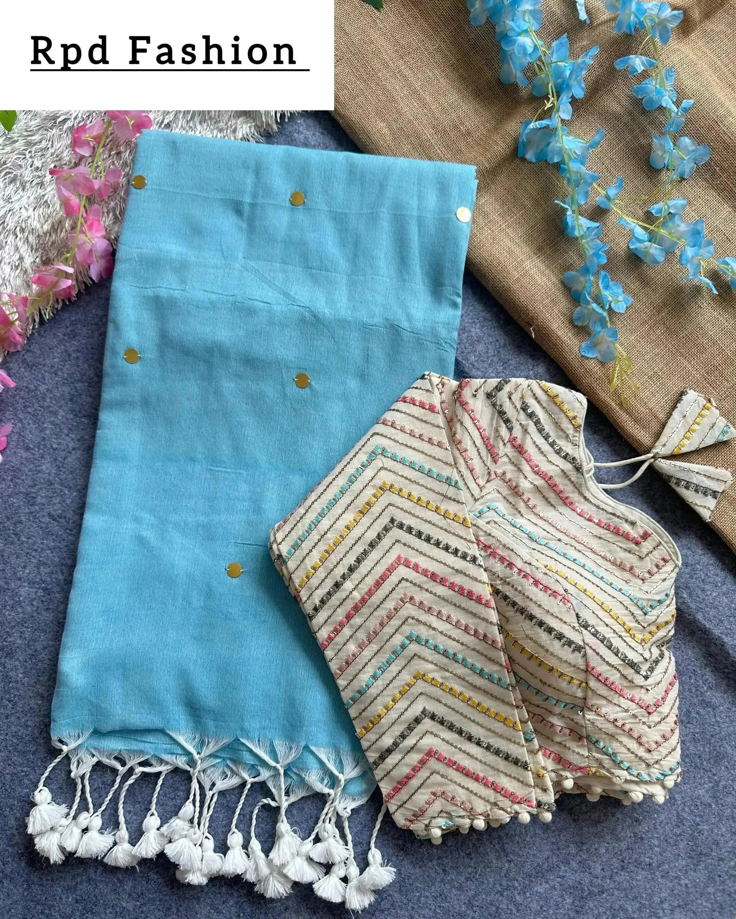 khadi cotton saree with hand stich gini beautiful havy khadi cotton blouse - rpd fashion