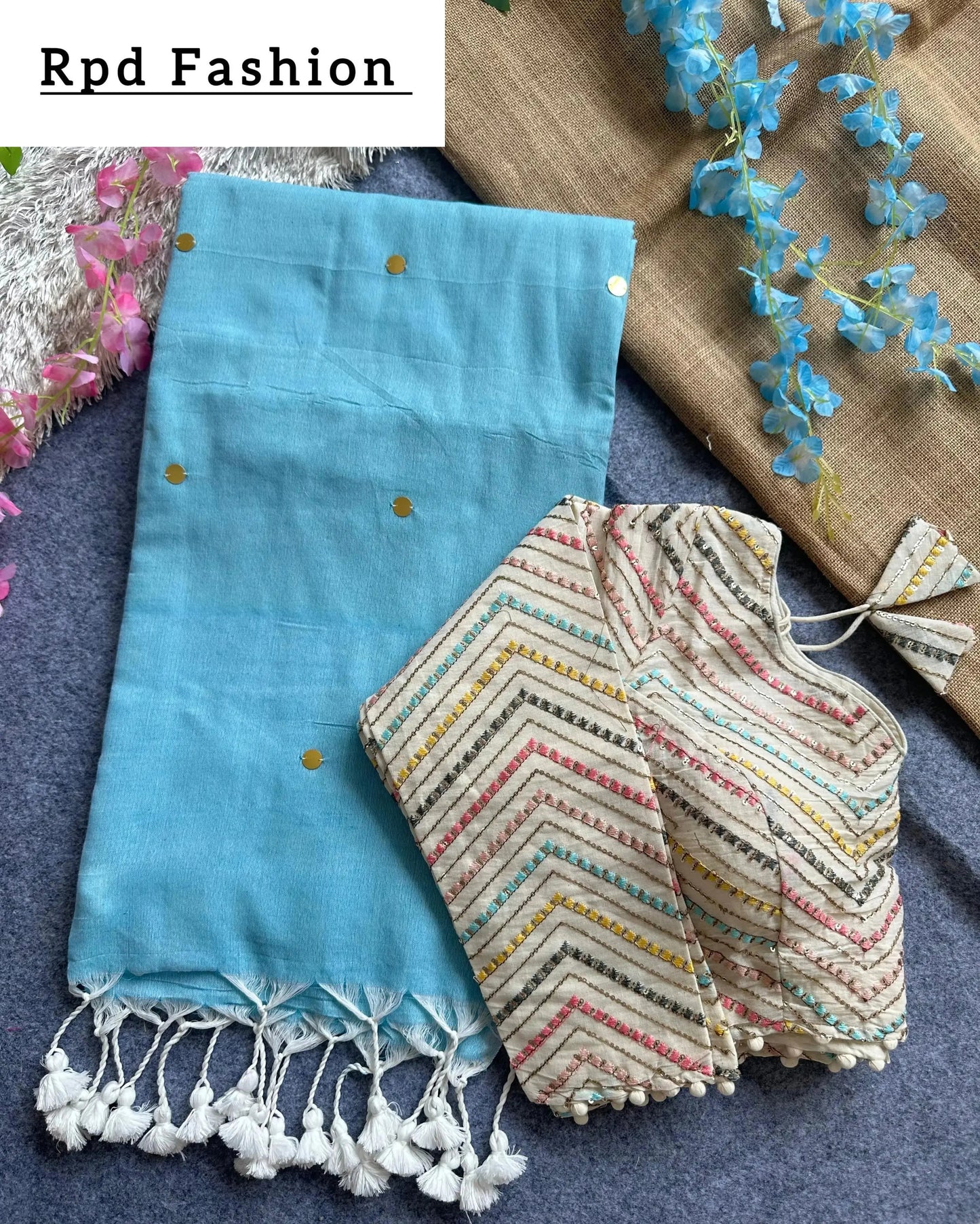 khadi cotton saree with hand stich gini beautiful havy khadi cotton blouse - rpd fashion