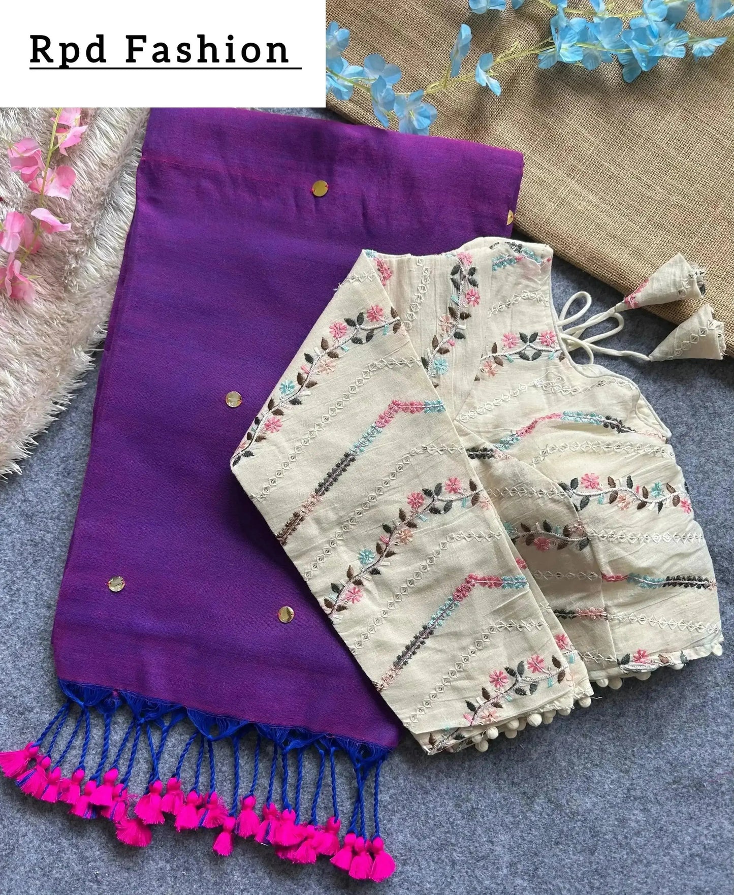 khadi cotton saree with hand stich gini beautiful havy khadi cotton blouse - rpd fashion