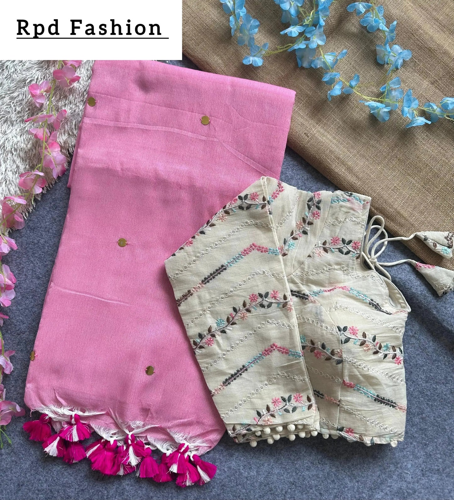 khadi cotton saree with hand stich gini beautiful havy khadi cotton blouse - rpd fashion
