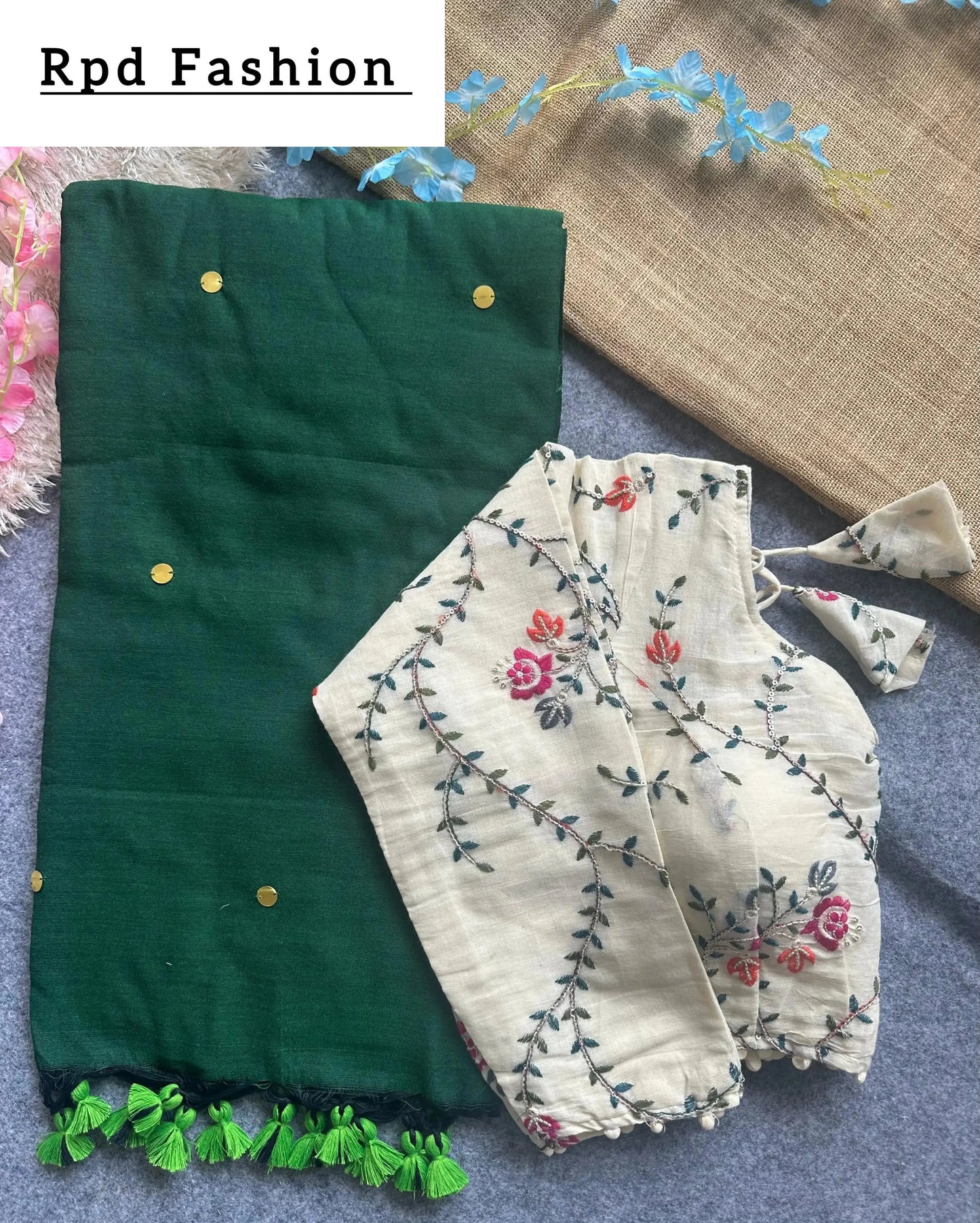 khadi cotton saree with hand stich gini beautiful havy khadi cotton blouse - rpd fashion