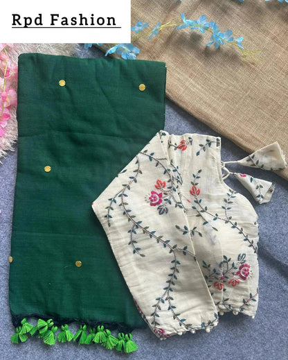 khadi cotton saree with hand stich gini beautiful havy khadi cotton blouse - RPD Fashion