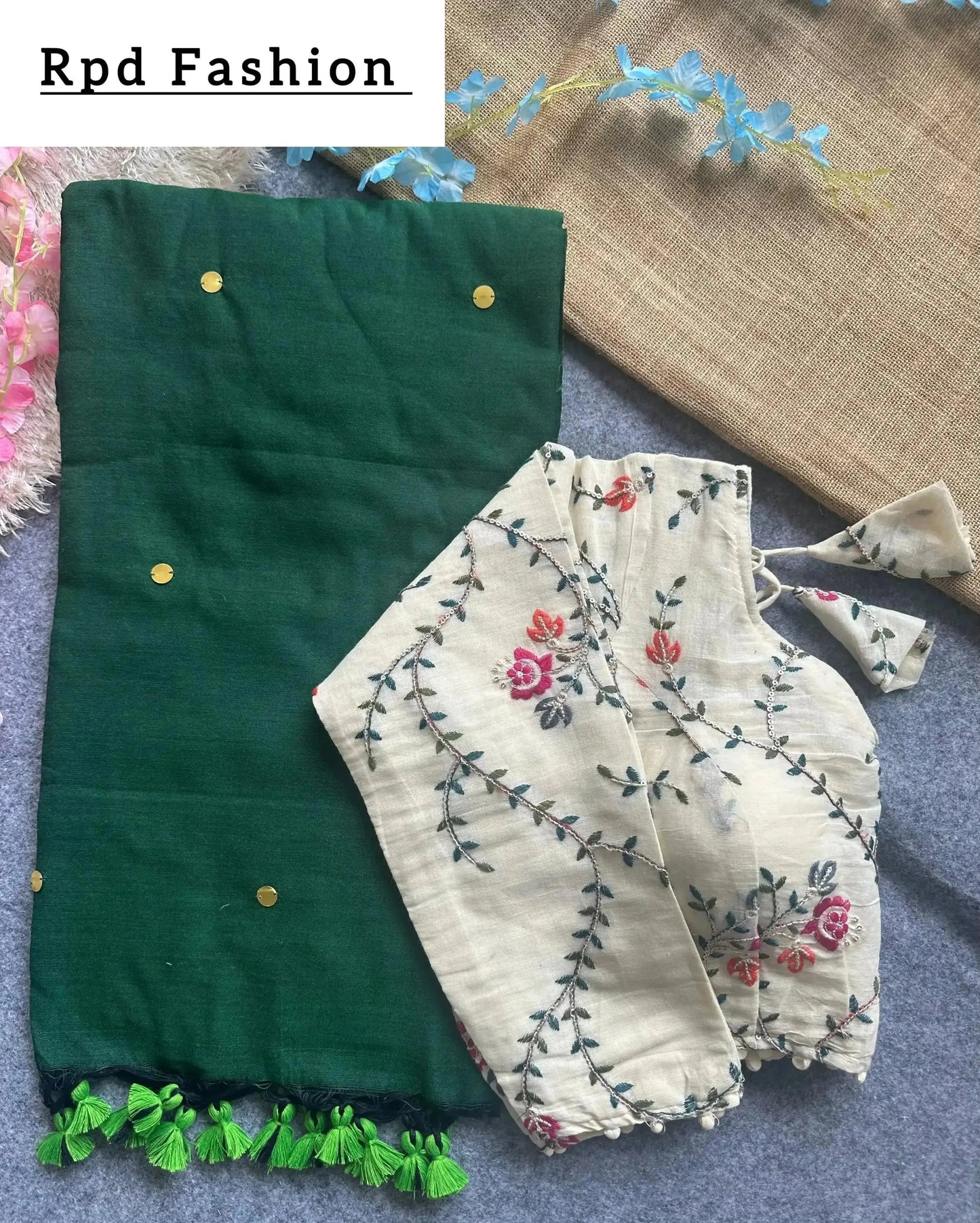khadi cotton saree with hand stich gini beautiful havy khadi cotton blouse - rpd fashion
